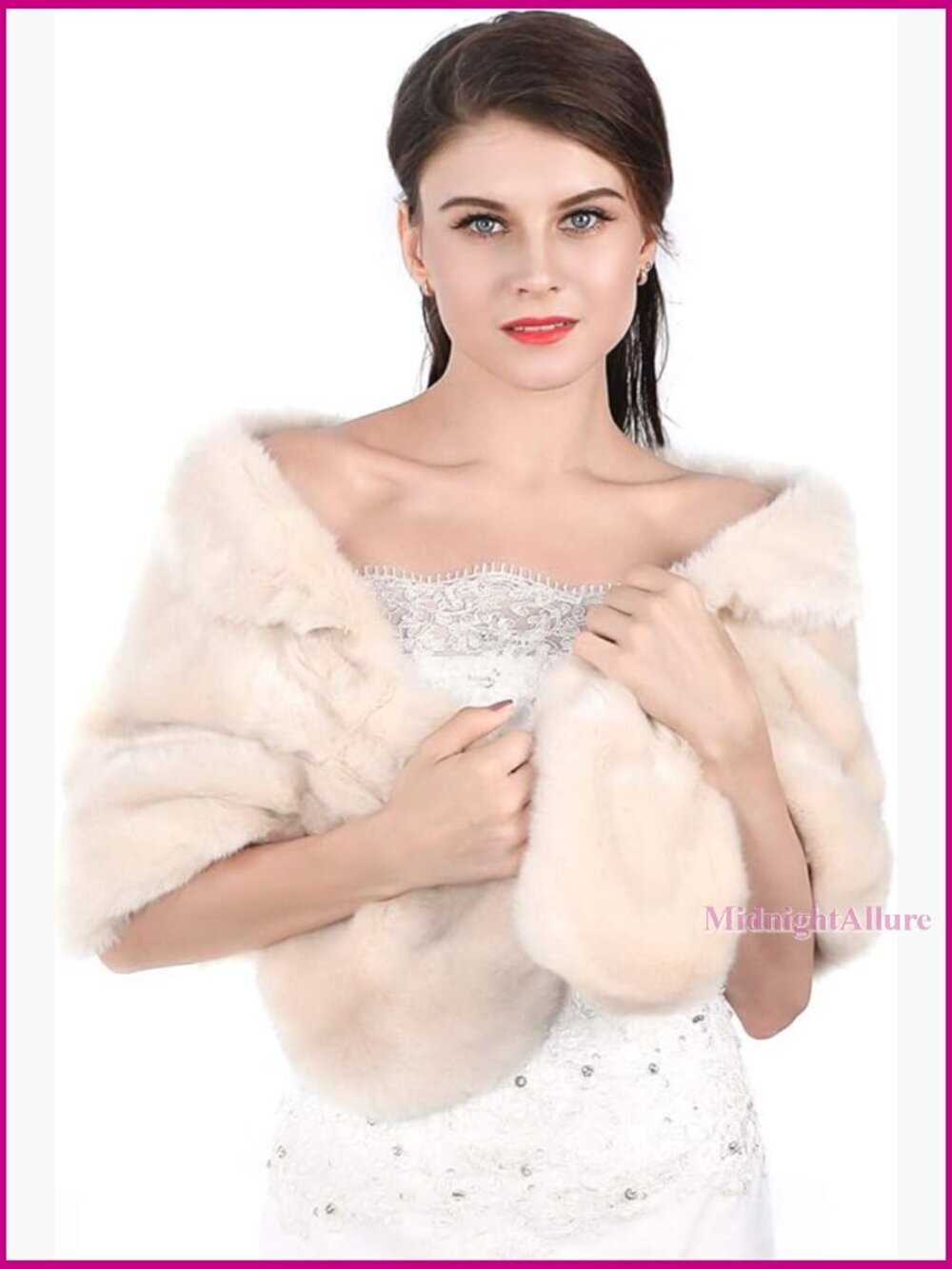 Faux Fur Bridal Shawl with Rhinestone Brooch, Wedding Wrap for Bride